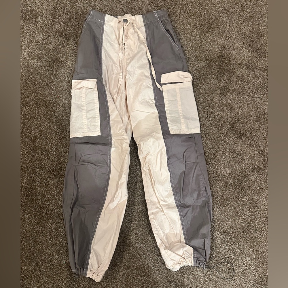 Gray and Cream Parachute Pants